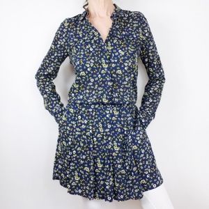 Qmack Floral Long Sleeve Pleated Mini dress navy blue cottagecore feminine